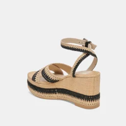 TULANE WEDGES BLACK NATURAL RAFFIA