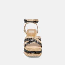 TULANE WEDGES BLACK NATURAL RAFFIA
