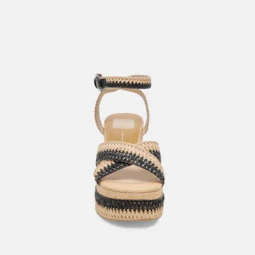 TULANE WEDGES BLACK NATURAL RAFFIA