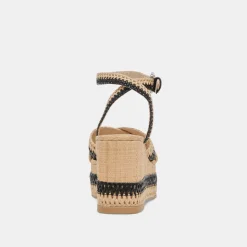 TULANE WEDGES BLACK NATURAL RAFFIA