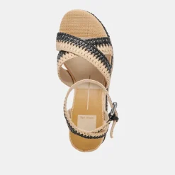 TULANE WEDGES BLACK NATURAL RAFFIA