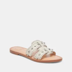 WESLA STUD SANDALS IVORY CRINKLE PATENT